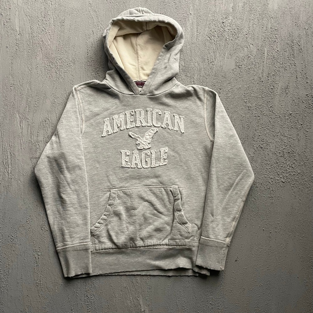 Vintage American Eagle Hoodie Men Small Grey 2000sY2K